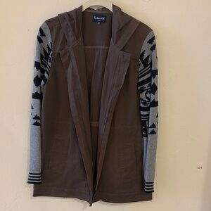 Splendid Olive Green Jacket with Black and Gray Patterned Sleeves Size S